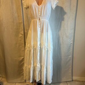 Jaase White Lace-Trimmed Maxi Dress